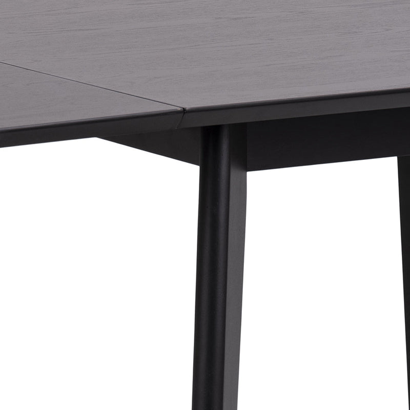Rickie - Zwart Eiken uitklapbare eettafel met verlengblad in gelakt eikenfineer - 80/120 x 80 cm.