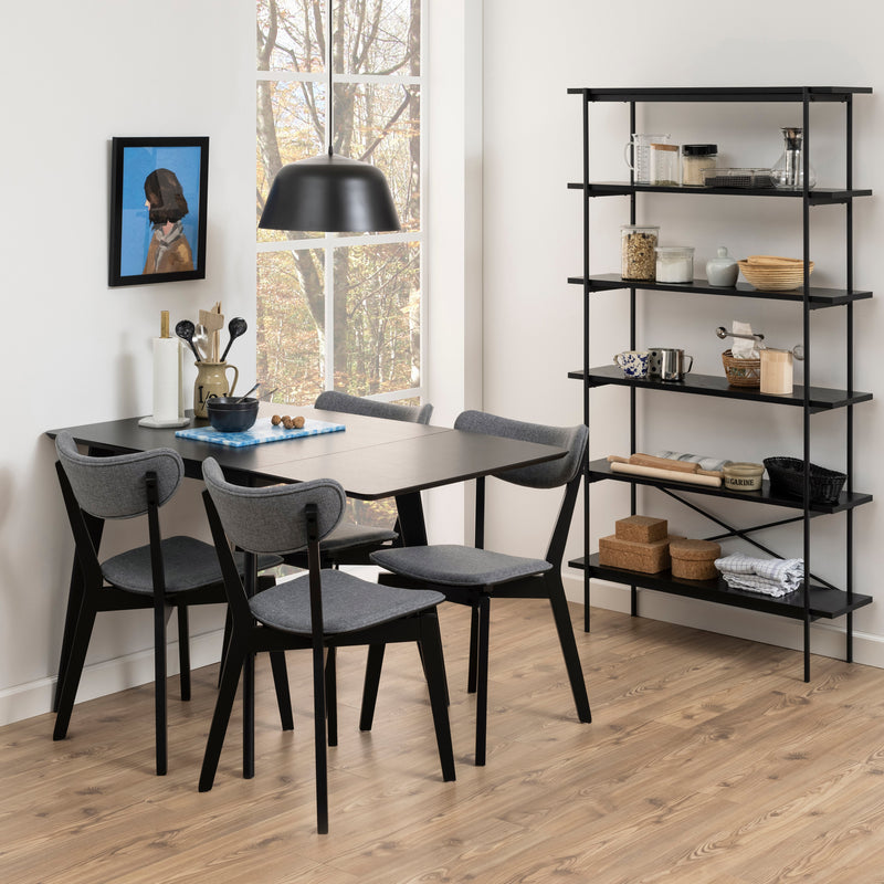 Rickie - Zwart Eiken uitklapbare eettafel met verlengblad in gelakt eikenfineer - 80/120 x 80 cm.