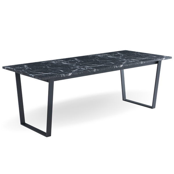 Karl eettafel in mat zwart met marmerlook - 210 x 90 cm