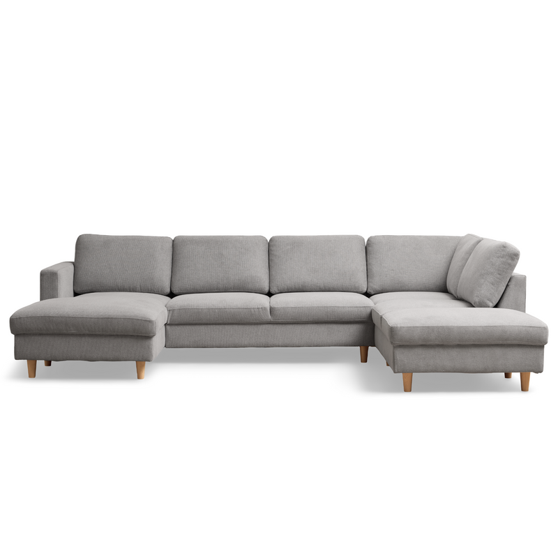 Jennifer linkszijdige U-sofa in lichtgrijs met chaise longue - L: 300 x D: 208 x H: 82 cm