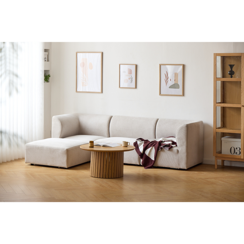Emilia modulaire sofa in beige 3 modules met rechts- en linksgerichte chaise longue L: 243 x D: 158 x H: 72 cm