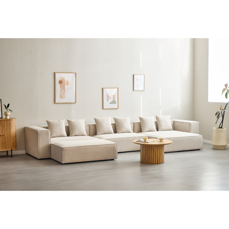 Hailey module met halve rugleuning, rechtsdraaiend, in beige. Afmetingen: L: 148 x D: 100 x H: 65 cm