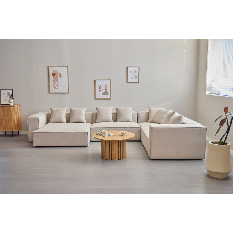 Hailey - Woonruimte, modulaire sofa in beige met 4 elementen - chaise longue, rechts L: 368 X D: 247 X H: 65 cm