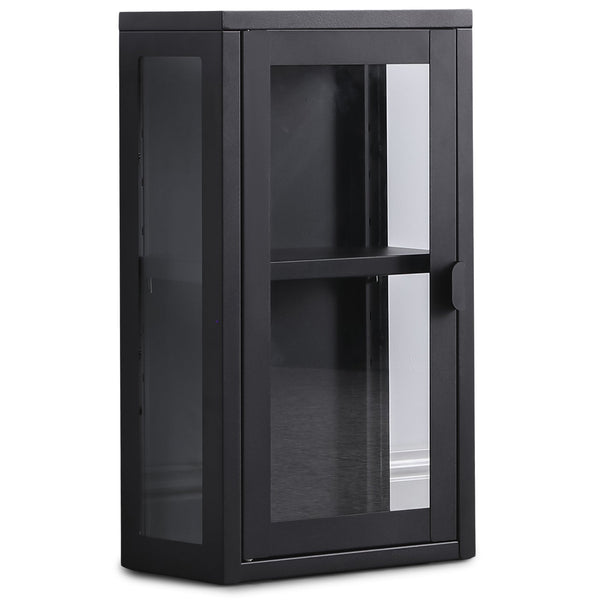 Herman wandvitrinekast met 1 glazen deur - Zwart metaal - 32,5x18x57cm