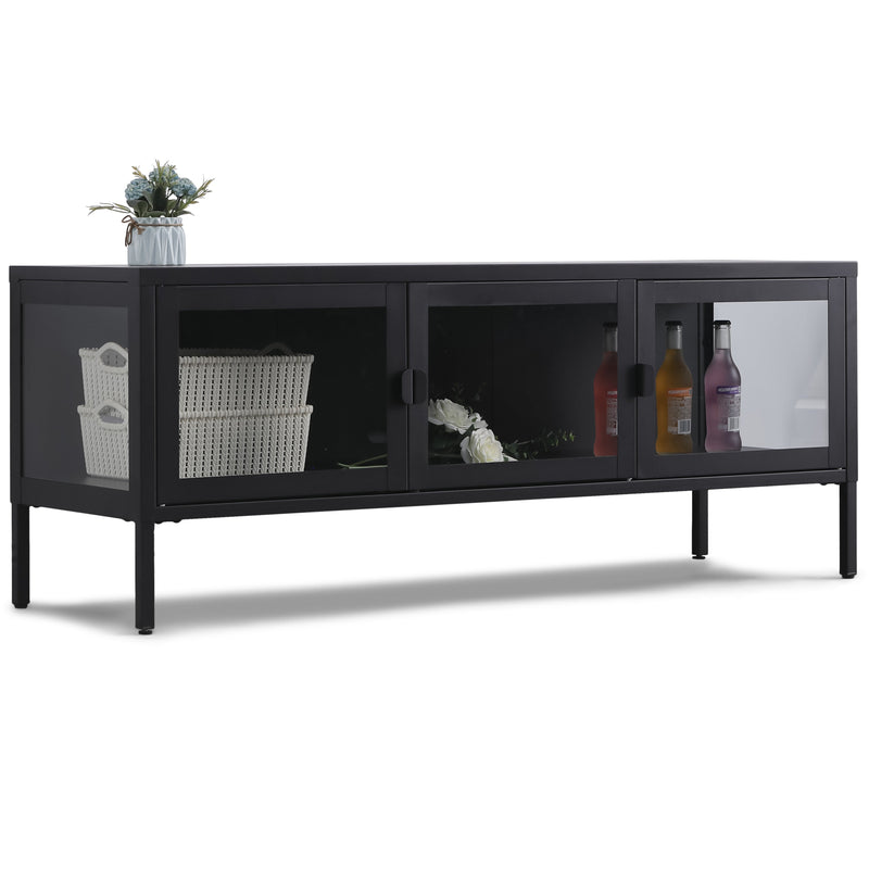 Herman TV-meubel - Zwart metaal/glas - 130x40x50cm
