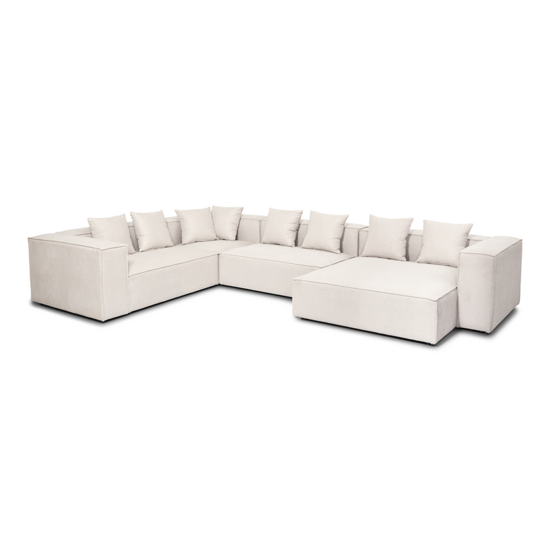Hailey - Woonruimte, modulaire sofa in beige met 4 elementen - chaise longue, rechts L: 368 X D: 247 X H: 65 cm