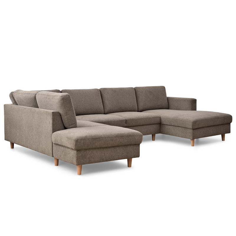 Jennifer rechtszijdige U-bank in zandkleur met chaise longue - L: 300 x D: 208 x H: 82 cm