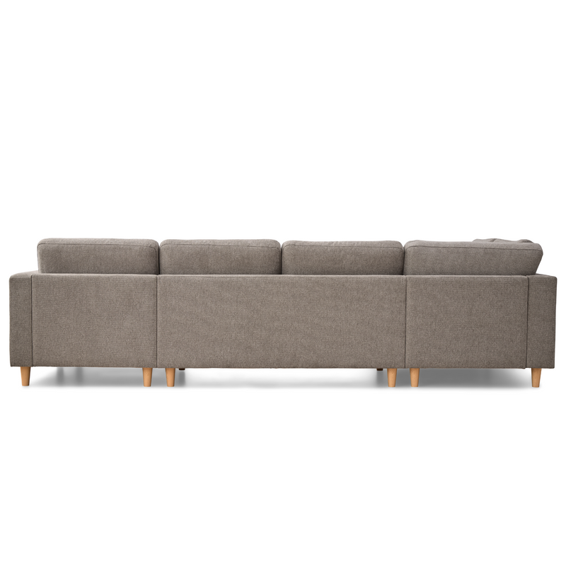 Jennifer rechtszijdige U-bank in zandkleur met chaise longue - L: 300 x D: 208 x H: 82 cm