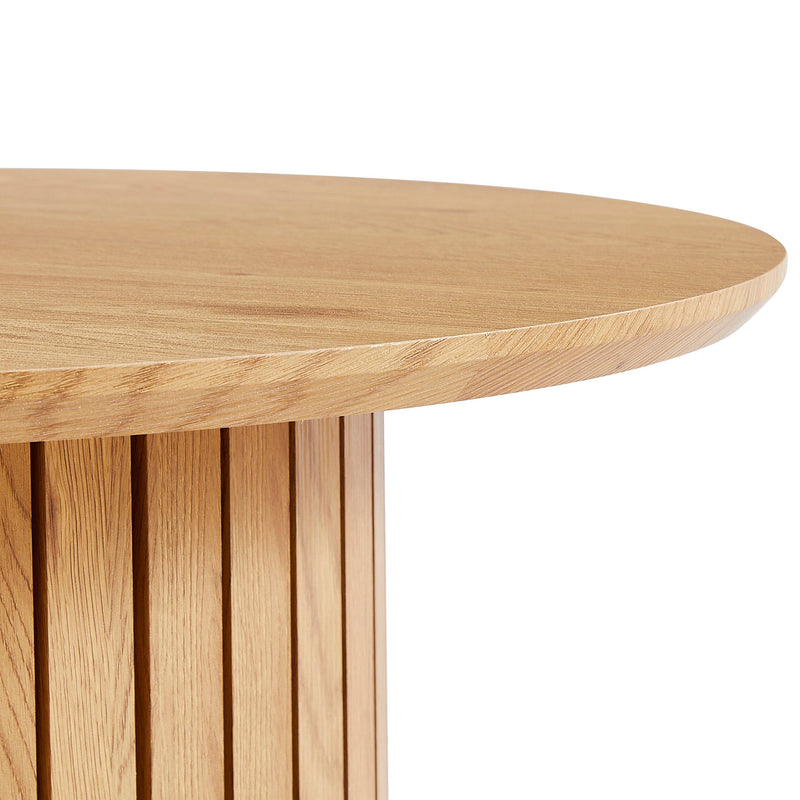 Milas ronde lamellen salontafel - Ø80 cm - Natuurlijk eiken met kolompoot