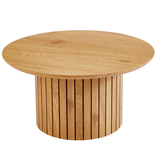 Milas ronde lamellen salontafel - Ø80 cm - Natuurlijk eiken met kolompoot
