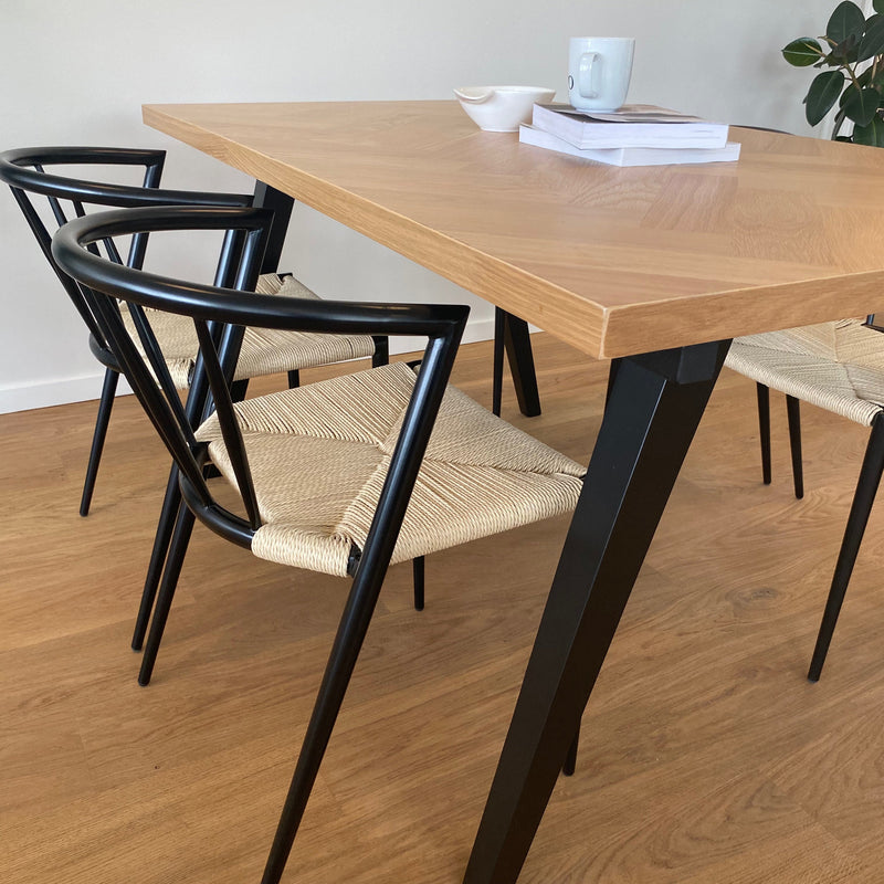 Madelina visgraattafel 150/240x90 cm - Gelakt eikenfineer (Voorbereid voor verlengbladen)