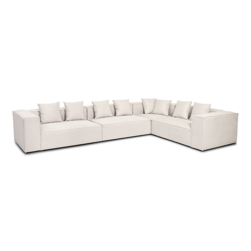 Hailey - Hoekbank, modulaire bank in beige met 4 modules, rechts L: 368 X D: 247 X H: 65 cm