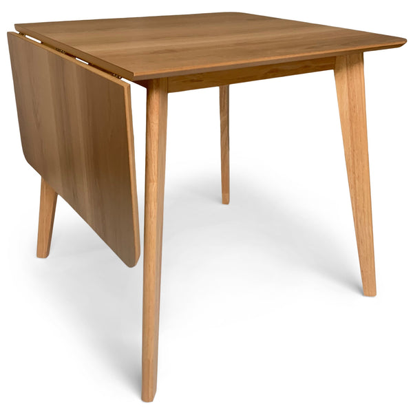 Rickie - Eiken uitklapbare eettafel met verlengblad in gelakt eikenfineer - 80/120 x 80 cm.