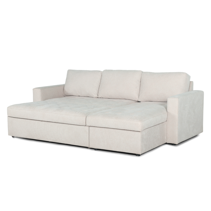 Sinus beige omkeerbare slaapbank met chaise longue en opbergruimte