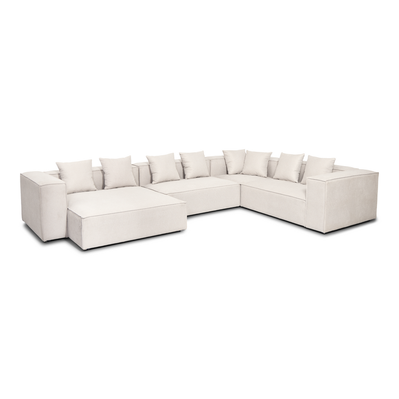 Hailey - Woonruimte, modulaire sofa in beige met 4 elementen - chaise longue, links L: 368 X D: 247 X H: 65 cm