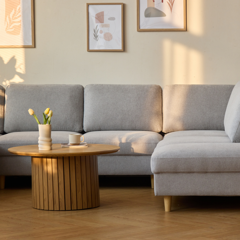 Jennifer linkszijdige U-sofa in lichtgrijs met chaise longue - L: 300 x D: 208 x H: 82 cm