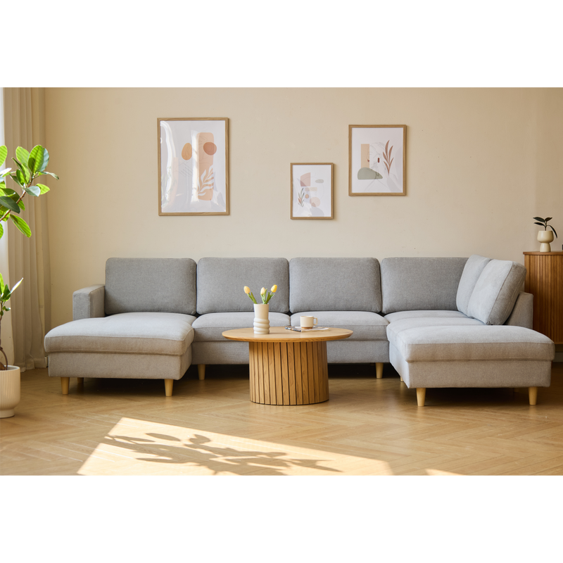 Jennifer linkszijdige U-sofa in lichtgrijs met chaise longue - L: 300 x D: 208 x H: 82 cm