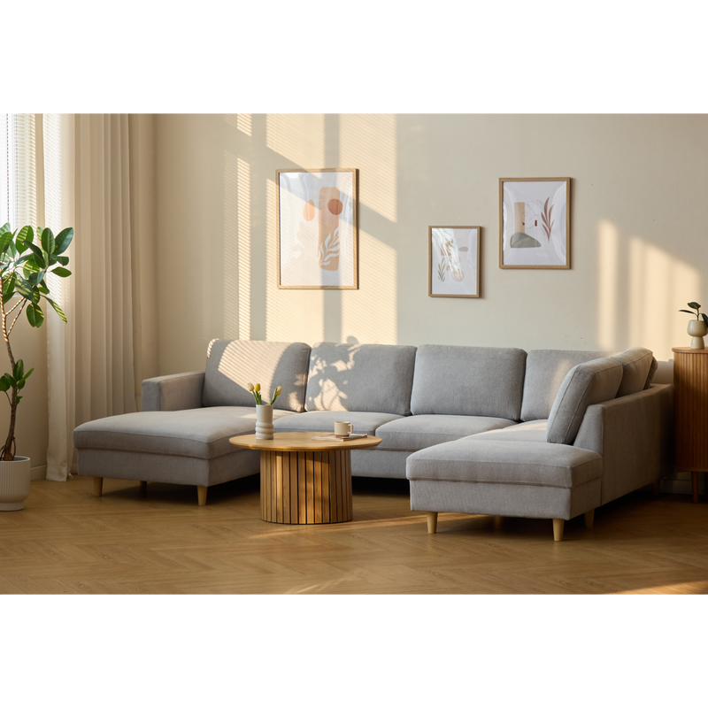 Jennifer linkszijdige U-sofa in lichtgrijs met chaise longue - L: 300 x D: 208 x H: 82 cm