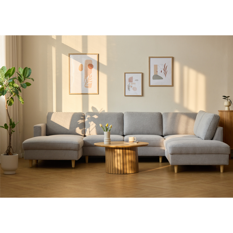 Jennifer linkszijdige U-sofa in lichtgrijs met chaise longue - L: 300 x D: 208 x H: 82 cm