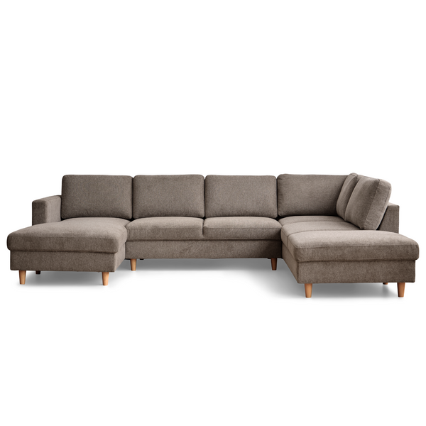 Jennifer linkszijdige U-sofa in zandkleur met chaise longue - L: 300 x D: 208 x H: 82 cm