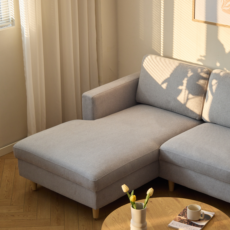 Jennifer linkszijdige U-sofa in lichtgrijs met chaise longue - L: 300 x D: 208 x H: 82 cm
