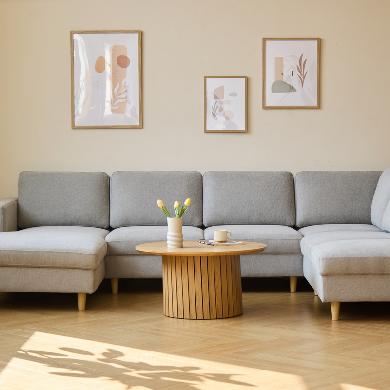 Jennifer linkszijdige U-sofa in lichtgrijs met chaise longue - L: 300 x D: 208 x H: 82 cm