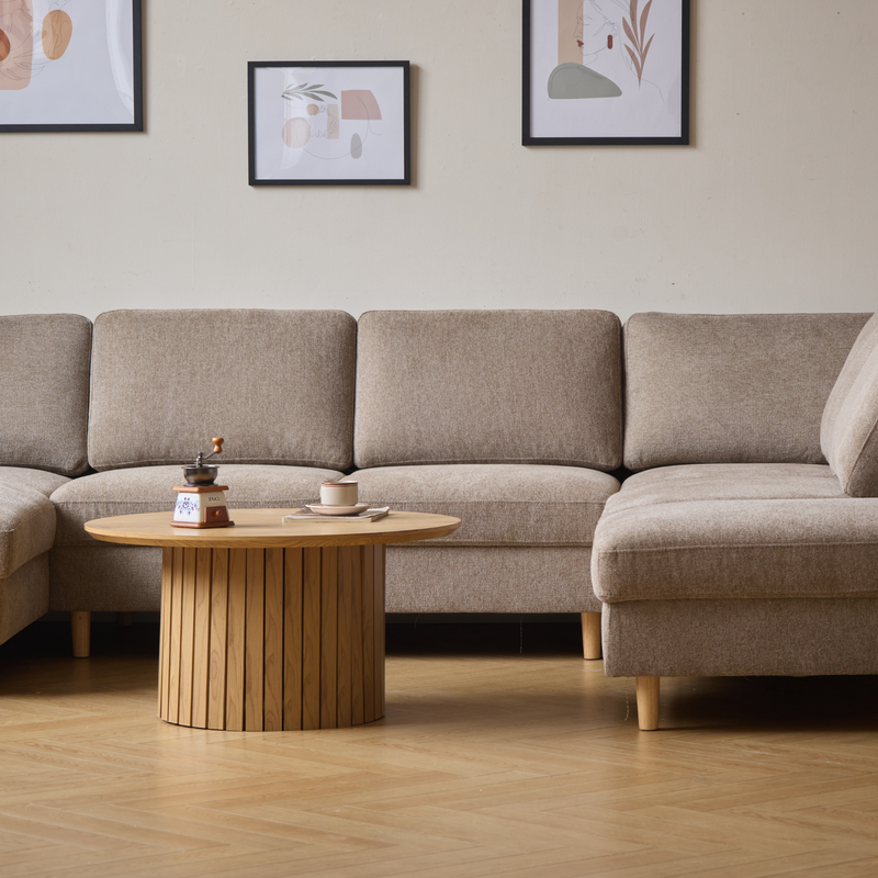 Jennifer linkszijdige U-sofa in zandkleur met chaise longue - L: 300 x D: 208 x H: 82 cm