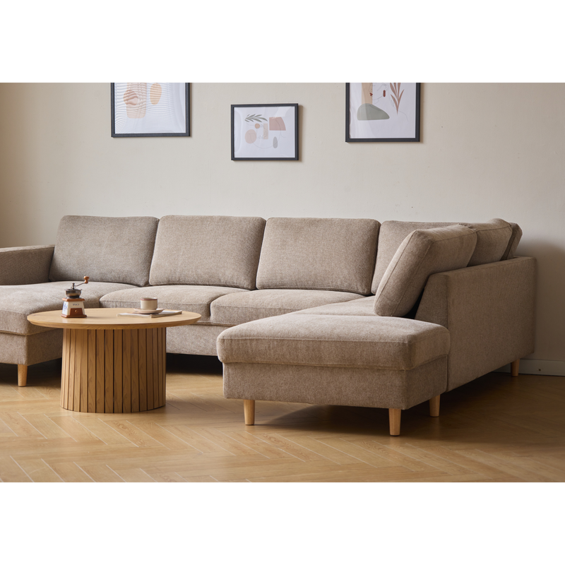 Jennifer linkszijdige U-sofa in zandkleur met chaise longue - L: 300 x D: 208 x H: 82 cm