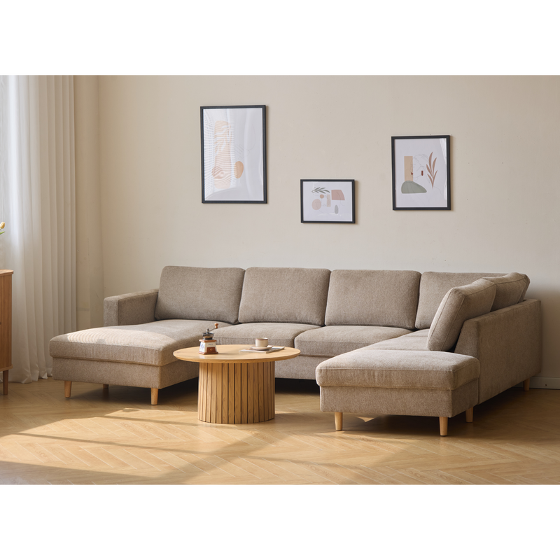 Jennifer linkszijdige U-sofa in zandkleur met chaise longue - L: 300 x D: 208 x H: 82 cm
