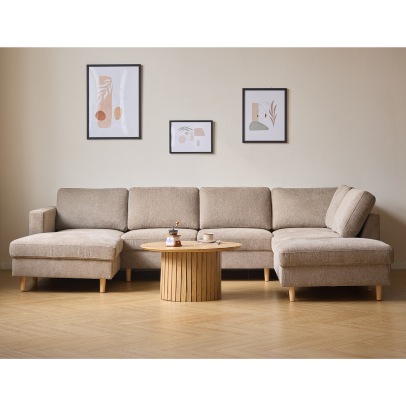 Jennifer linkszijdige U-sofa in zandkleur met chaise longue - L: 300 x D: 208 x H: 82 cm