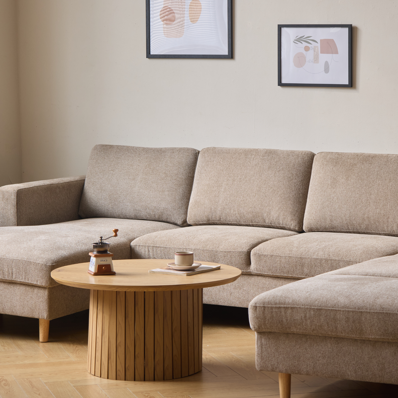 Jennifer linkszijdige U-sofa in zandkleur met chaise longue - L: 300 x D: 208 x H: 82 cm