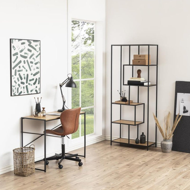 Seaford boekenkast in eikenfineer met metalen frame 77 x 35 x 185 cm